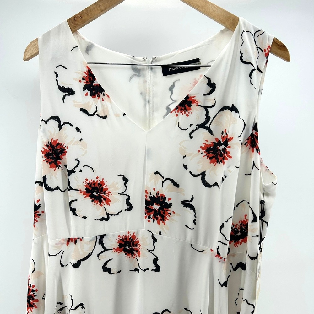 Ivanka Trump Womens 16W Floral V-Neck Sleeveless Handkerchief Ruffle Hem Dress